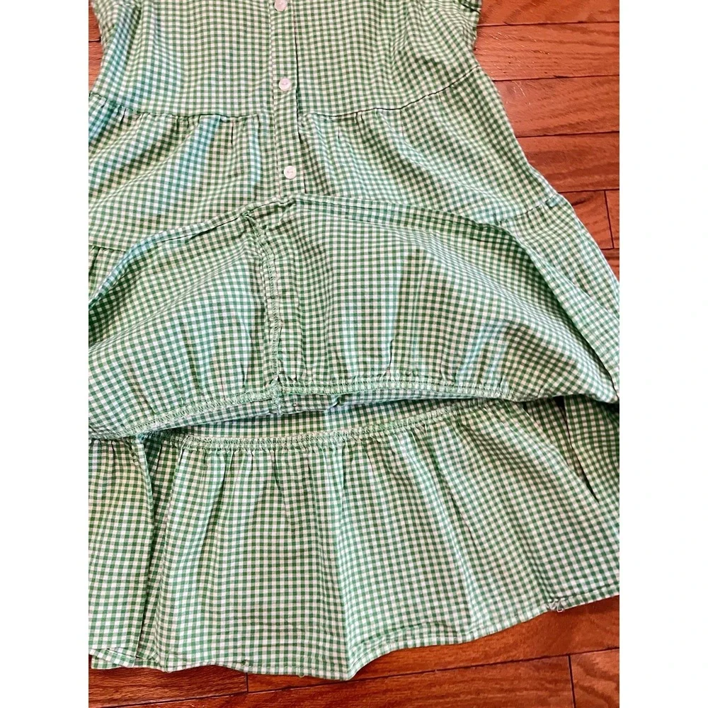Monteau Los Angeles Girls Large Green Gingham Tiered Button Front Dress L